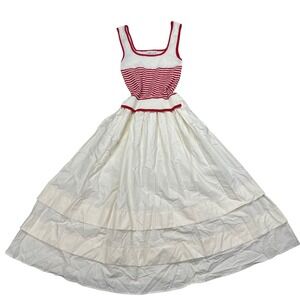 Moon River Red White Striped Knit Tiered Maxi Dress Small Square Neck Sleeveless